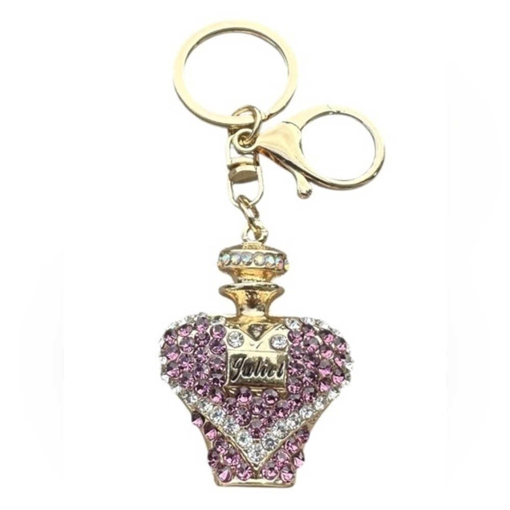 3/$25 Sparkle.Rhinestone Jeweled Pink & Gold Fancy Bottle Keychain Bag Charm